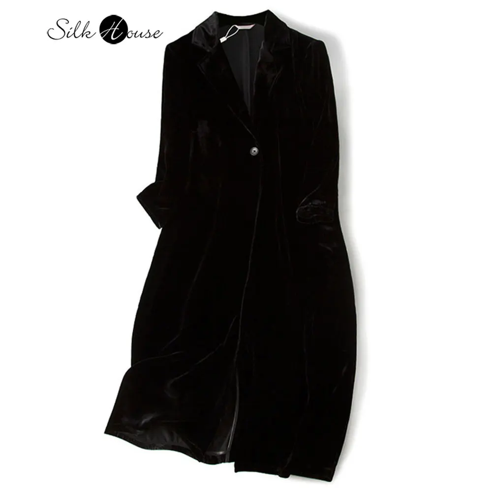 

2020 Winter Long Heavy Temperament Mulberry Silk Silk Velvet Long Windbreaker Woman