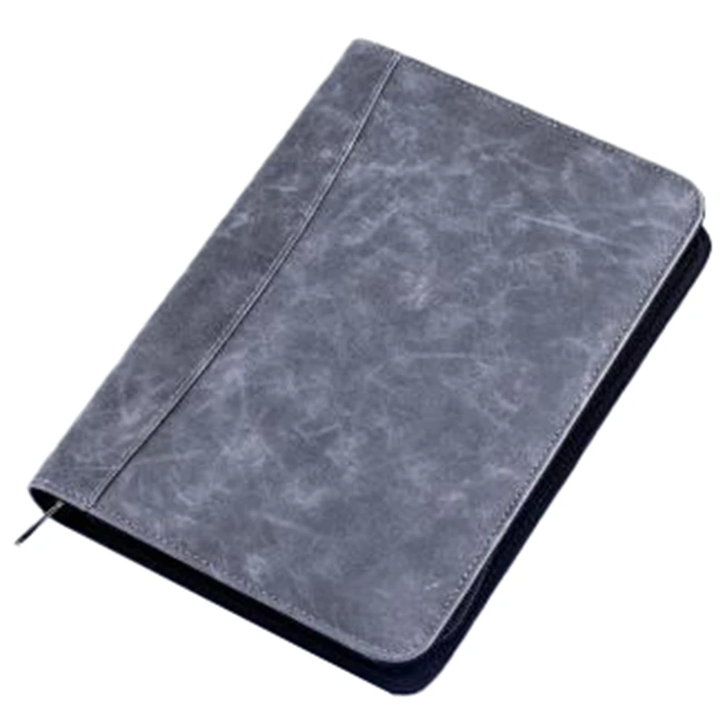 

A5 Padfolio with Calculator Zipper Binder Notebook Briefcase File Executive Folder Spiral Travel Note Book(Grey)
