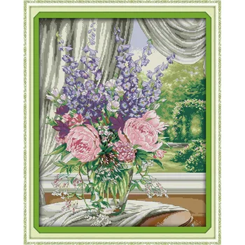 

Everlasting Love Window Vase (2) Chinese Cross Stitch Kits Ecological Cotton Clear Stamped Printed DIY Gift Christmas Decoration