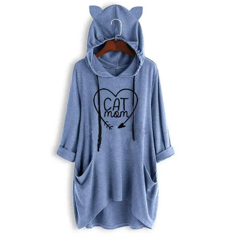 

Arrival Cat Paw Letters Print T-Shirt For Women Mid Sleeve Hooded T-Shirt T-Shirt Tops Plus Size Summer Off The Shoulder Cute