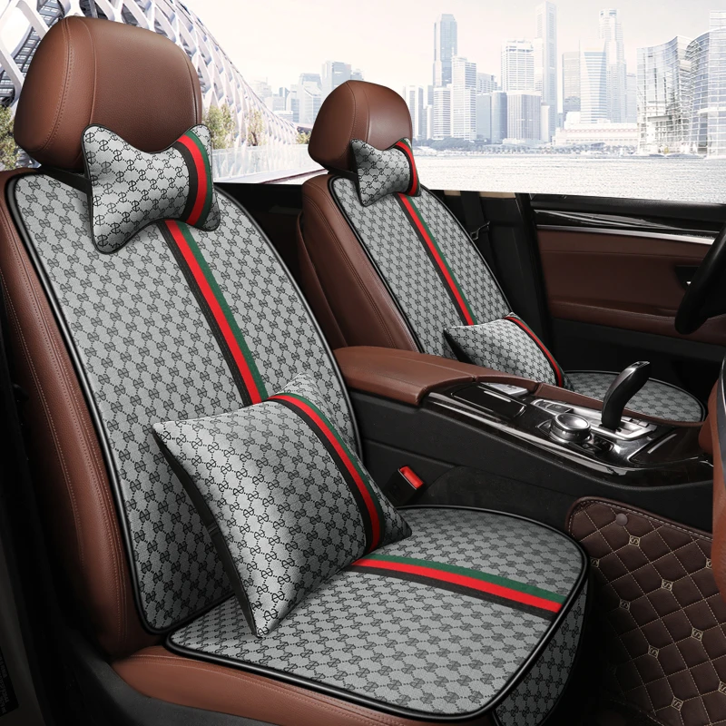 Car Seat Four Seasons Universal Three-piece Single-piece Polyester Fiber Car Seat Cushion Winter Cute Rear Trolley Mat car seat pad