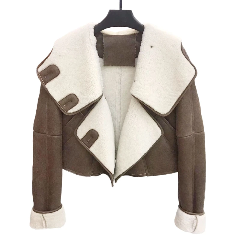 Женские куртки из натуральной кожи, короткая куртка из овчины, пальто из мериносовой шерсти, Утепленное зимнее пальто из овчины