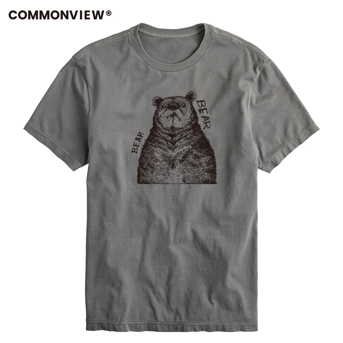 COMMONVIEW 100% cotton casual short sleeve Bear print men T shirt o-neck knitted comfortable fabric street style men t shirts