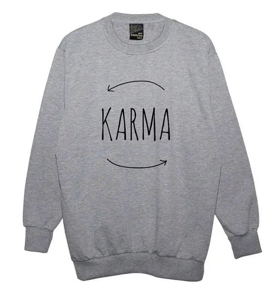 Серый KARMA фанатский Свитшот Женская мода Tumblr Crewneck пуловер унисекс Harajuku толстовки оверсайз женская одежда повседневные топы Осень - Цвет: Серый