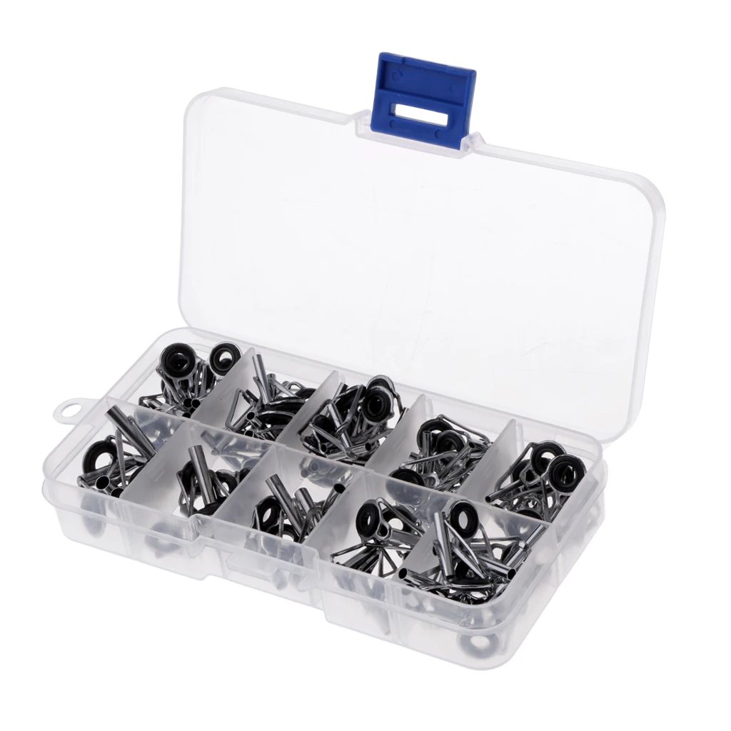 80Pcs Fishing Rod Guide Repair Kit, Stainless Steel Frame Ceramic Ring Pole Tip Top Guides Replacement Set with Storage Box