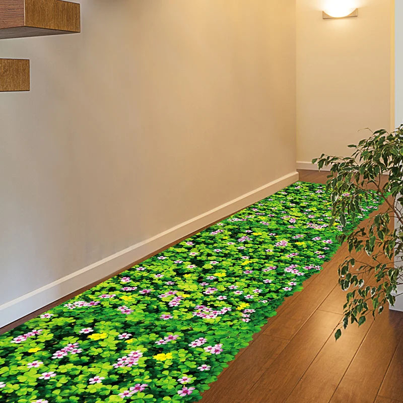 [SHIJUEHEZI] Green Clover Flower Wall Stickers DIY Lawn Decals for House Living Room Kids Bedroom Children Floor Decoration | Дом и сад