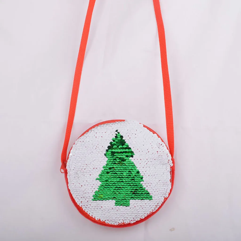 Модный детский кошелек для монет с блестками, новогодняя елка, сумка через плечо, нейлоновая круглая сумка, Прямая поставка
