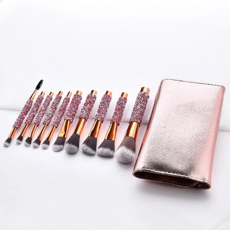 New 10Pcs diamond makeup brush set loose powder eye shadow foundation contour eye shadow eyelash brushes profession makeup tools