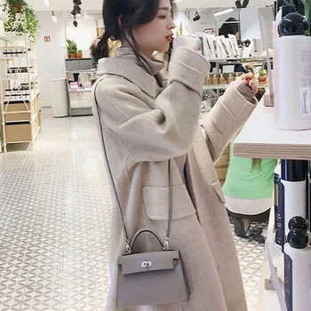 

Hot Sale Women Fashion Long Sleeve Solid Color Single-Breasted Warm Coats 2019 Fashion Autumn Winter Cashmere Wool Coat IE998