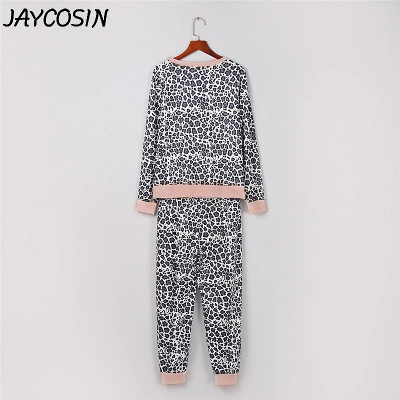 JAYCOSIN, Женский пижамный комплект, спортивный костюм, Леопардовый принт, длинный рукав, карман, брюки, наборы, одежда для отдыха, домашняя одежда, женские пижамы, женские костюмы