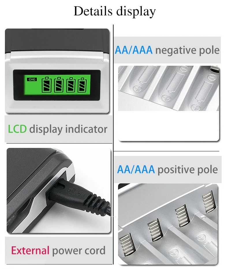 PALO 8 шт. AAA аккумуляторная батарея aaa ni-MH 1,2 в батареи с ЖК-дисплеем зарядное устройство для aa aaa ni-MH ni-cd батареи