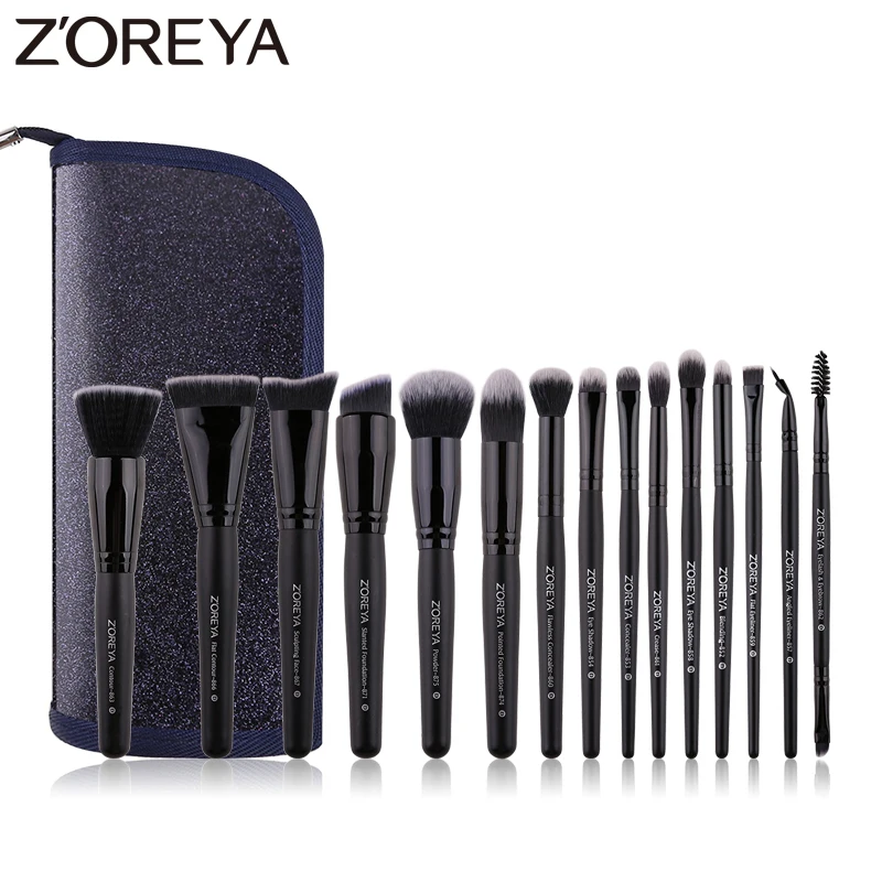 ZOREYA классические черные кисти ля макияжа 7/9/15 шт. удобные синтетические волосы