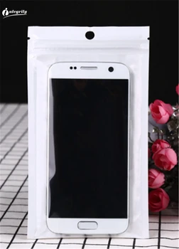

500pcs 15*21cm Clear+white Zip lock plastic bags Retail self seal Package With Hang Hole Mobile Phone case Storage Bag