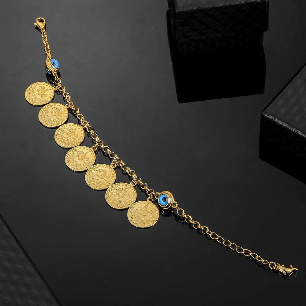 No Faded Allah Muslim Arabic Islam Necklace Long Gold Beaded Link Chains Turkish Middle East Bracelet Allah Jewelery Set