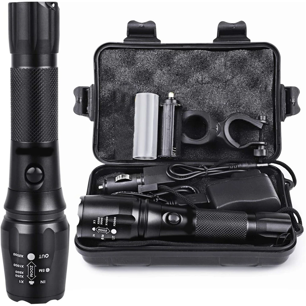 

18000LM L2 Rechargeable Tactical Flashlight Big Torch Portable Adjustable Aluminum 18650 3000mAh Battery 5Modes for Emergency