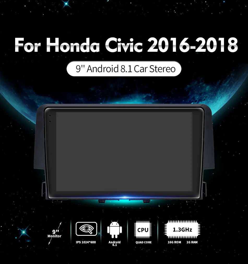 " 1 din Android Автомагнитола с HD1024* 600 Tochscreen gps мультимедийный плеер для Honda Civic Автомобильная стерео камера