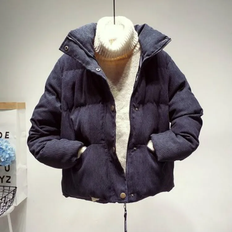 black parka Woherb/Вельветовая Толстая парка, пальто, зимняя модная верхняя одежда, пальто для женщин, Корейская уличная куртка с воротником-стойкой, пальто для женщин - Цвет: black parka