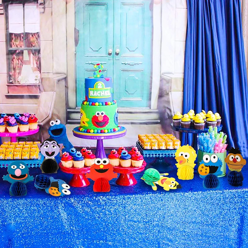 7Pcs Sesame Honeycomb Centerpieces Tables Toppers Monster Decor Theme Party Supplies Photo Booth Props for Kids Birthday