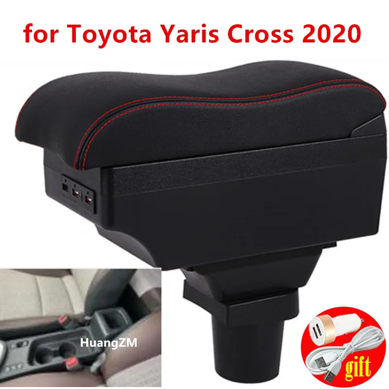도요타 야리스 크로스 팔걸이 박스 2020 2021 2022 인테리어 부품 개조 자동차 팔걸이 센터 보관함, USB LED 조명