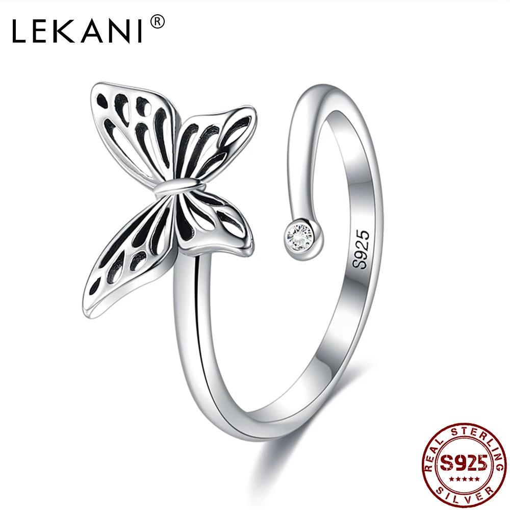 LEKANI-Anillo de Plata de Ley 925 con forma de mariposa, anillos abiertos, Estilo Vintage, Punk, con perlas de gato, joyería de boda, 2021