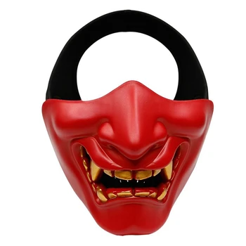 

Halloween Costume Cosplay Tooth Decay Evil Demon Kabuki Samurai Half Cover Mask Party Scary Decoration,Red