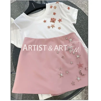 

Red RoosaRosee Designer Runway 2020 Women Beads Sequins Mini Skirt Elegant Fashion Female Holiday Party Skirts Lady Clothes New