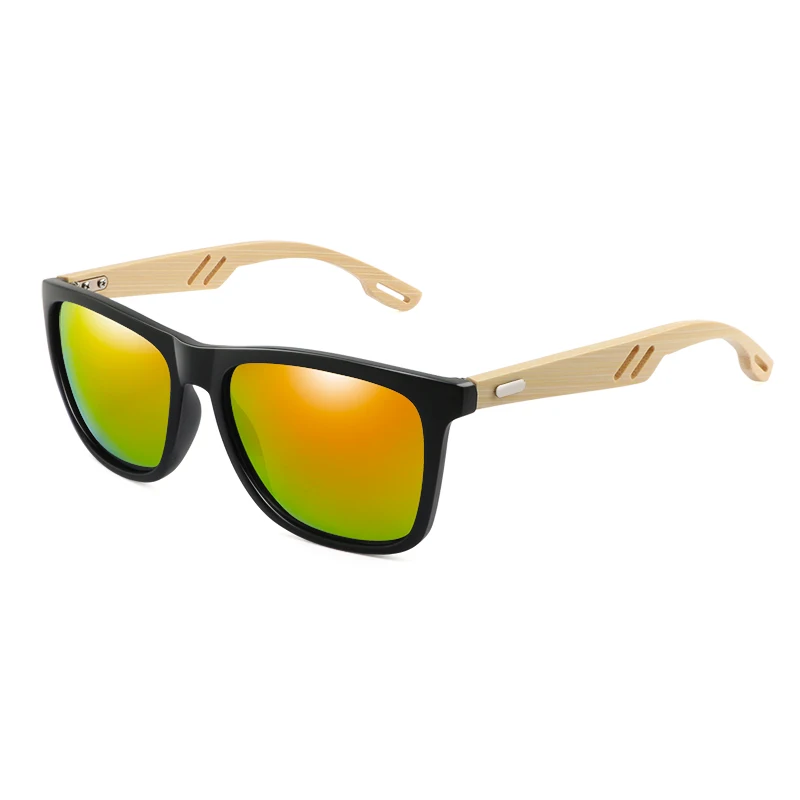 Классические бамбуковые деревянные солнцезащитные очки фирменный дизайн Мужские Женские зеркальные солнцезащитные очки с покрытием Ретро очки для вождения UV400 - Цвет линз: Bright Black Orange