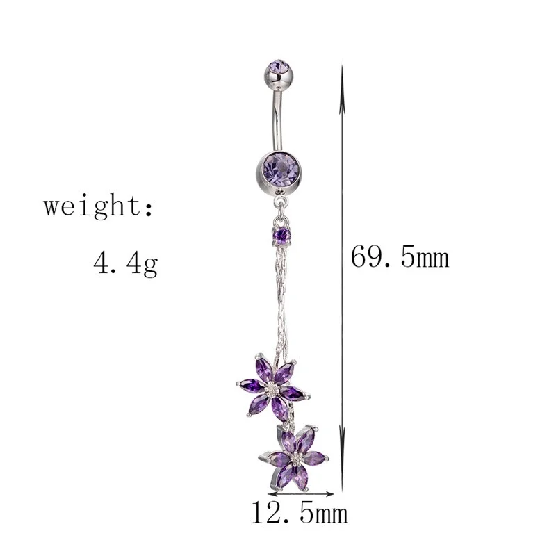 1pc New Zircon Fashion Surgical Stainless Steel Navel Piercing Flower Pendant Belly Button Rings Belly Piercing Body Jewelry