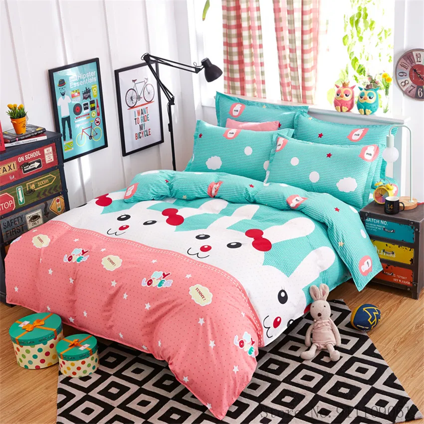 Lovely Bedding Set Home Flat Bed Sheet Pillowcase Duvet Cover Printed 3/4 Pieces 