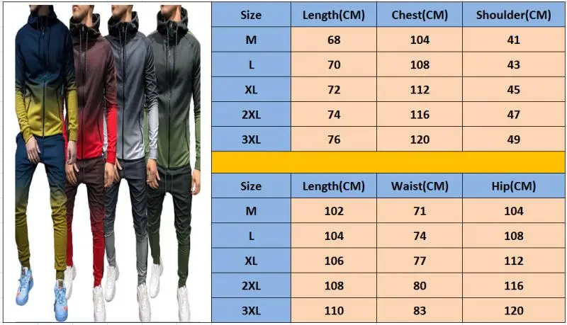 Fashionable men's high neck gradient color sportswear hoodie tops jogger gym plain zipper pocket slim fit