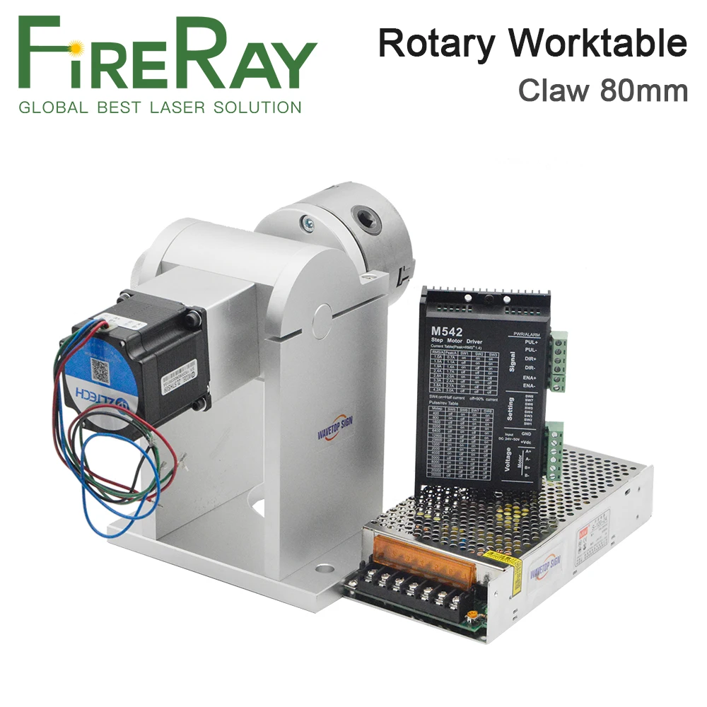 

FireRay Laser Marking Machine Rotary Table 180 Degrees With 80 Three-jaw Chuck 2phase 57 Stepper Motor 2Phase Driver