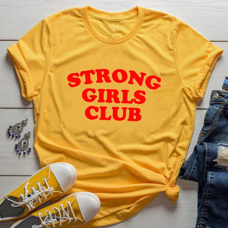 Футболка с надписью «Strong Girls Club», женская уличная одежда, женские футболки Tumblr, хлопковые топы, Прямая поставка