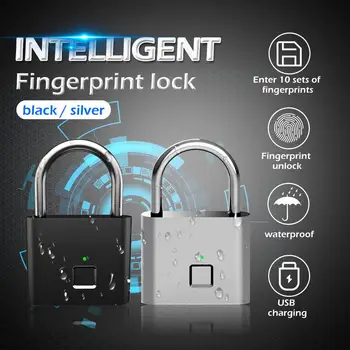 

USB Rechargeable Security Keyless Door Lock Smart Fingerprint Padlock Quick Unlock Zinc Alloy Metal Fingerprint Locks