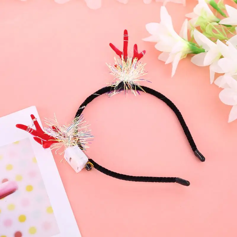 

Adult Children Christmas Headband Flashing LED Light Up Cute Antler Tinsel Hair Hoop Halloween Holiday Party Decoration Headwear