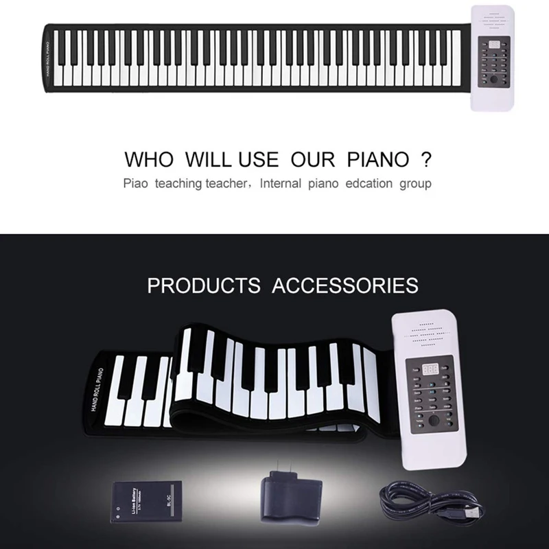 Electric Roll Piano Portable Folding 88 Key Flexible Soft Silicone Electronic Music Keyboard Piano Usb Speaker Us Plug