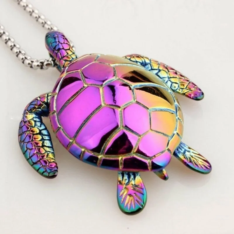 NewTrendy Animal Turtle Pendant Necklace Women Necklace Metal Sliding Colorful Turtle Pendant Necklace Accessories Party Jewelry