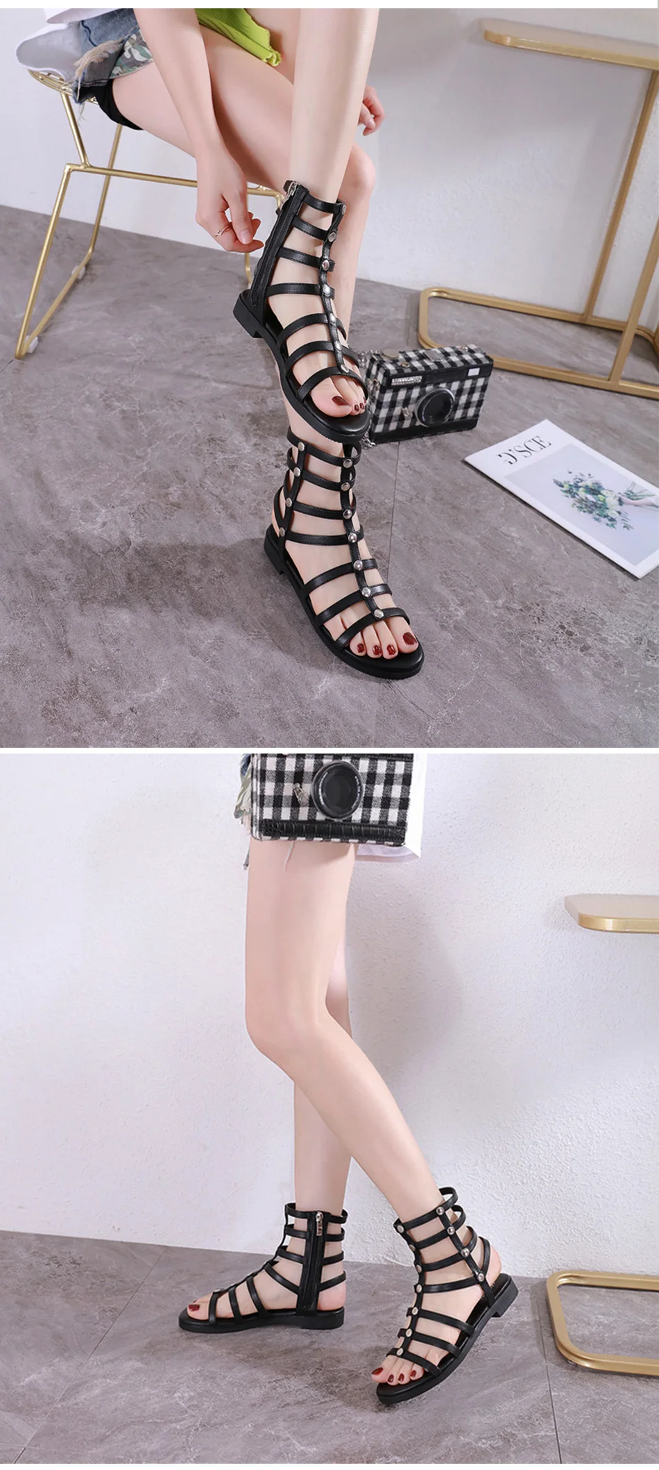 casual black rivets women sandals 