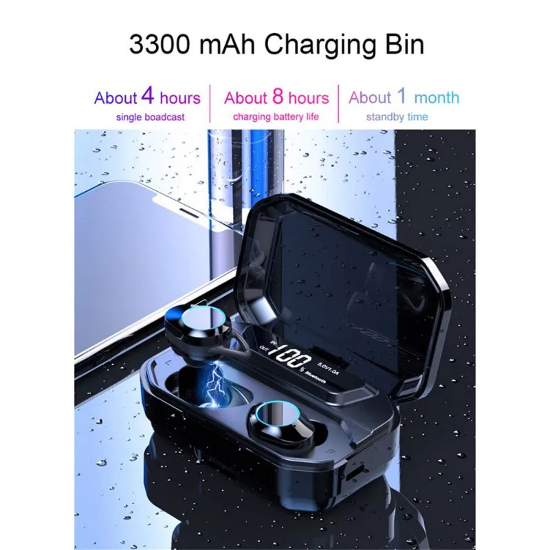 Wireless TWS Bluetooth Headset 5.0 Polymer Lithium 3300mAh earphone For LED Smart Mobile Phone Holder