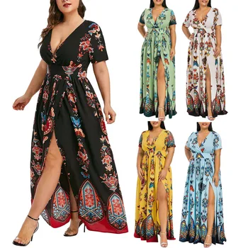 

Women's Ladies Casual Dress Plus Size Short Sleeve Cold Shoulder Boho Butterfly Print Long Dress For Women Dropshipping 2020