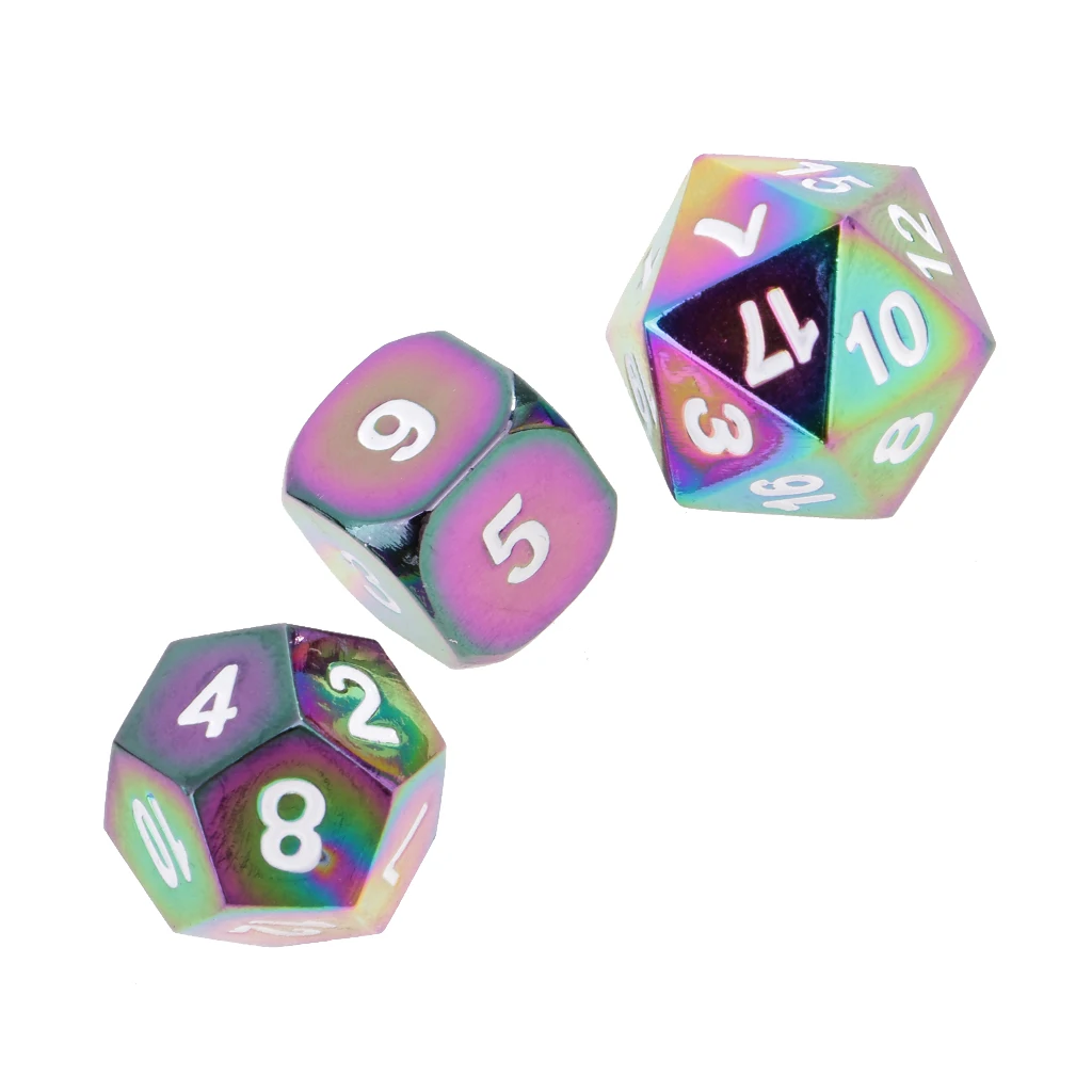 7pcs Rainbow Zinc Alloy Multi-sided D20 D12 D10 D8 D6 D4 Dices for Card Board Party Game Dungeons and Dragons MTG RPG Accessory