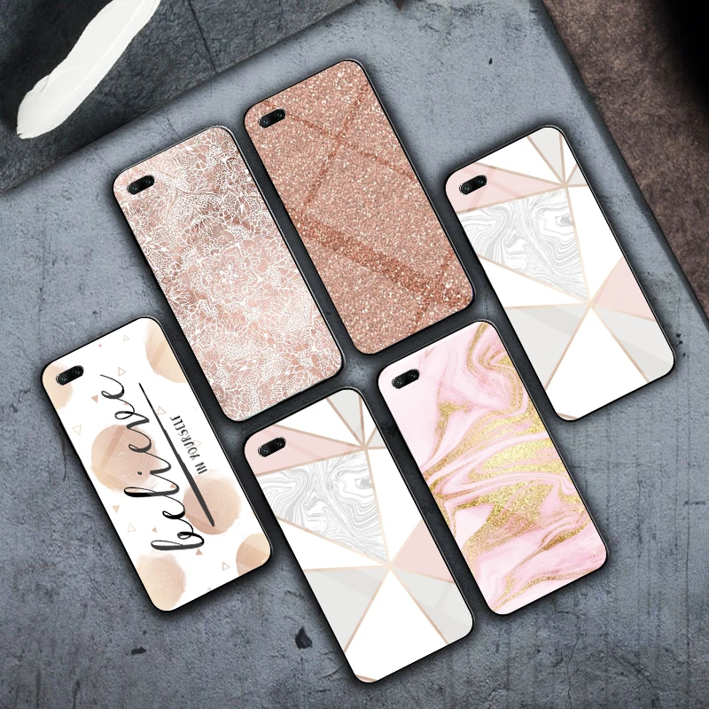 Розовый золотой мраморный Роскошный чехол из закаленного стекла для iPhone 5 5S 6 6s 7 8