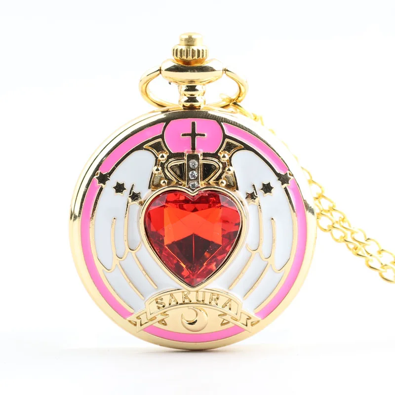 

Pocket & Fob Watches Pink Quartz Heart Pocket Watch Necklace Pendant for Girls Gift