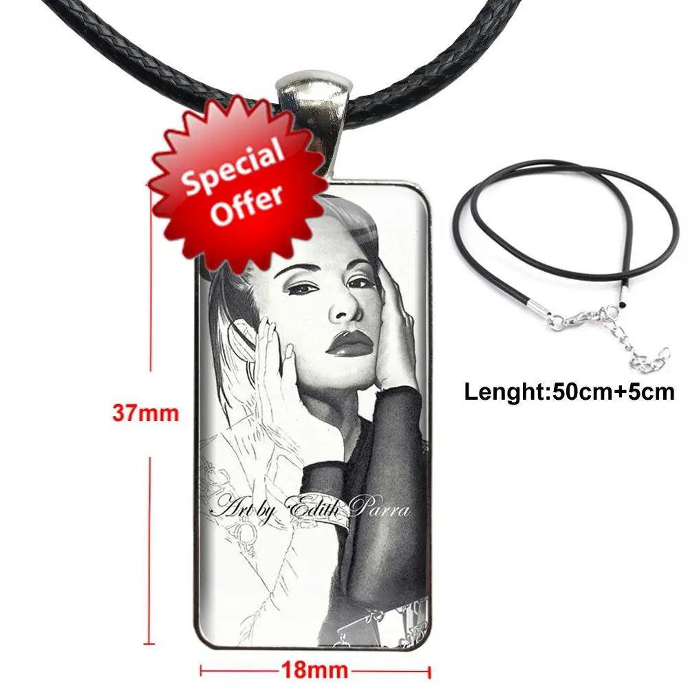 Jewelry With Steel Plated Glass Cabochon Choker Long Pendant Rectangle  Necklace Selena Quintanilla Yeni For Girls Gifts - AliExpress