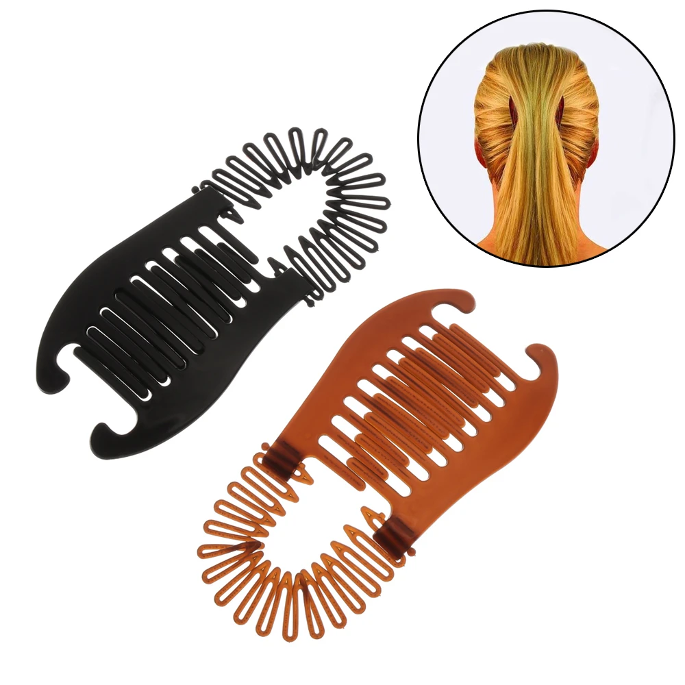 Woman hair comb Banana hairpin fashion simple black oval PE plastic ...