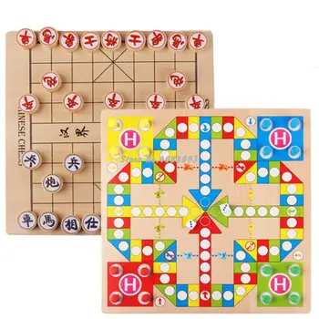 

2 In 1 Chinese Chess Chess Solid Wood Children's Educational Toys Folding Board Children's Adult Teaching Travel Games