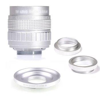 

Silver Fujian 50mm F1.4 CCTV TV camera lens + C-EOSM Mount Ring for EF-M M50 M1 M2 M3 M4 M5 M6 camera