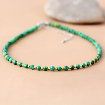 Women Choker 4MM Natural Stone Gold Beads Choker Necklace Teen Girls Simple Collar Necklace Neck Choker Bohemia Jewelry