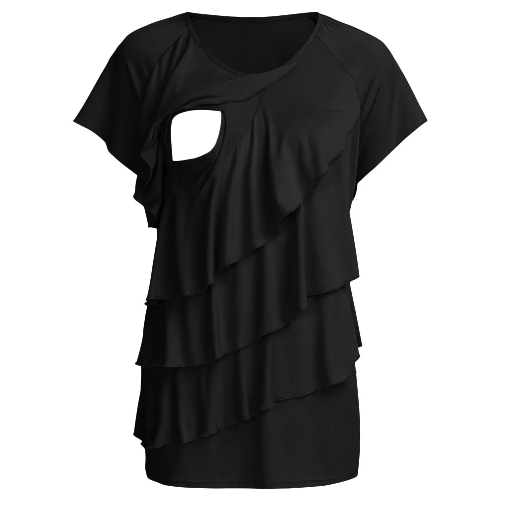 Модные футболки для беременных Nusring для беременных, однотонные топы с короткими рукавами, одежда с оборками, блузка для беременных, Одежда для беременных, Прямая