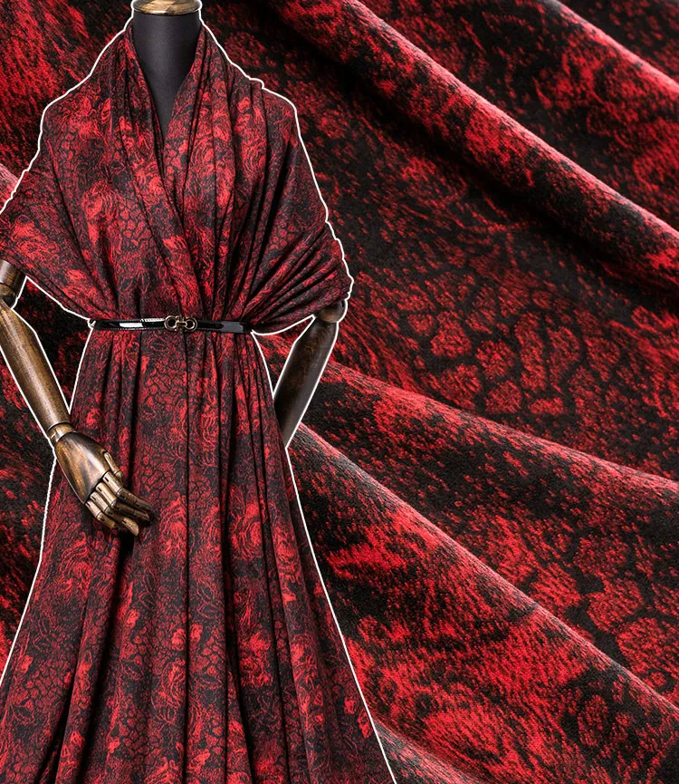 Шерстяная ткань трикотажная бархатная цветочная ткань Высококачественная модная бархатная осенне-зимняя шерстяная одежда жаккардовая ткань