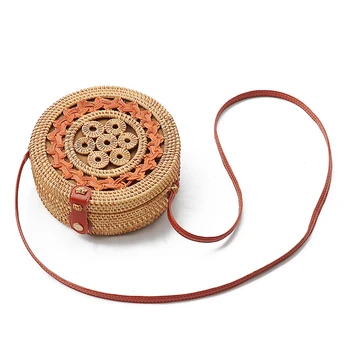 

Fashion New Round Straw Bags Women Summer Designer Beach Rattan Bag Handmade Woven Bohemia Beach Shoulder Bag Circle Handbag